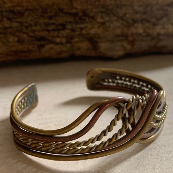 Artesian Tricolor Metal Bracelet Copper Brass Silver Wire Bohemian Boho Gypsy - Picture 9 of 9